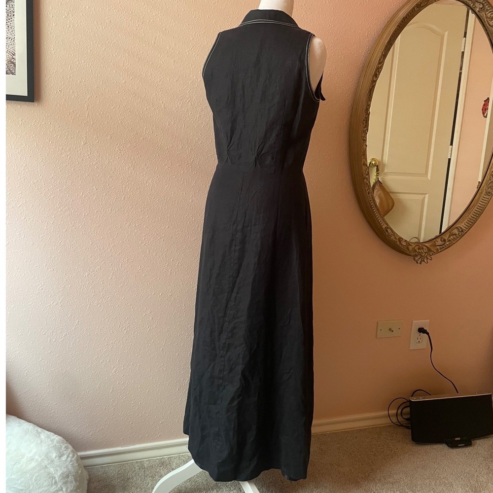Vintage 90s Chic Linen Maxi Day Dress - Picture 5 of 6